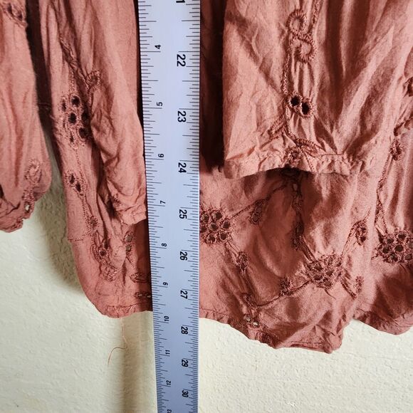 American Eagle XS Light Boho Blouse tassel tiered eyelets Floral Hippie Peplum - Picture 7 of 9